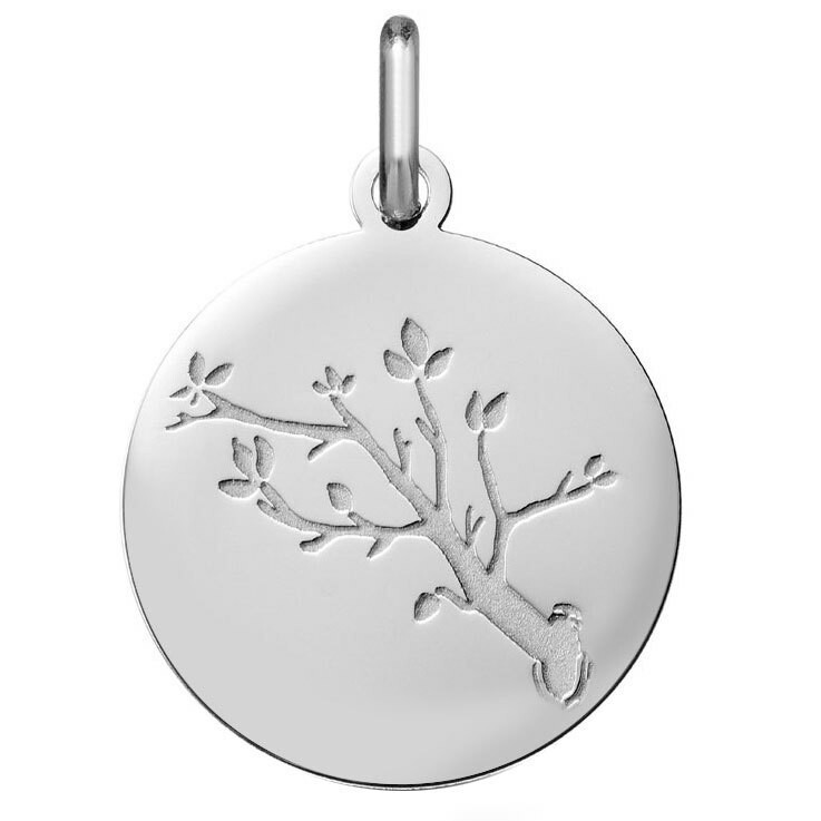 Photo de Médaille branche de cerisier - Or blanc 18ct