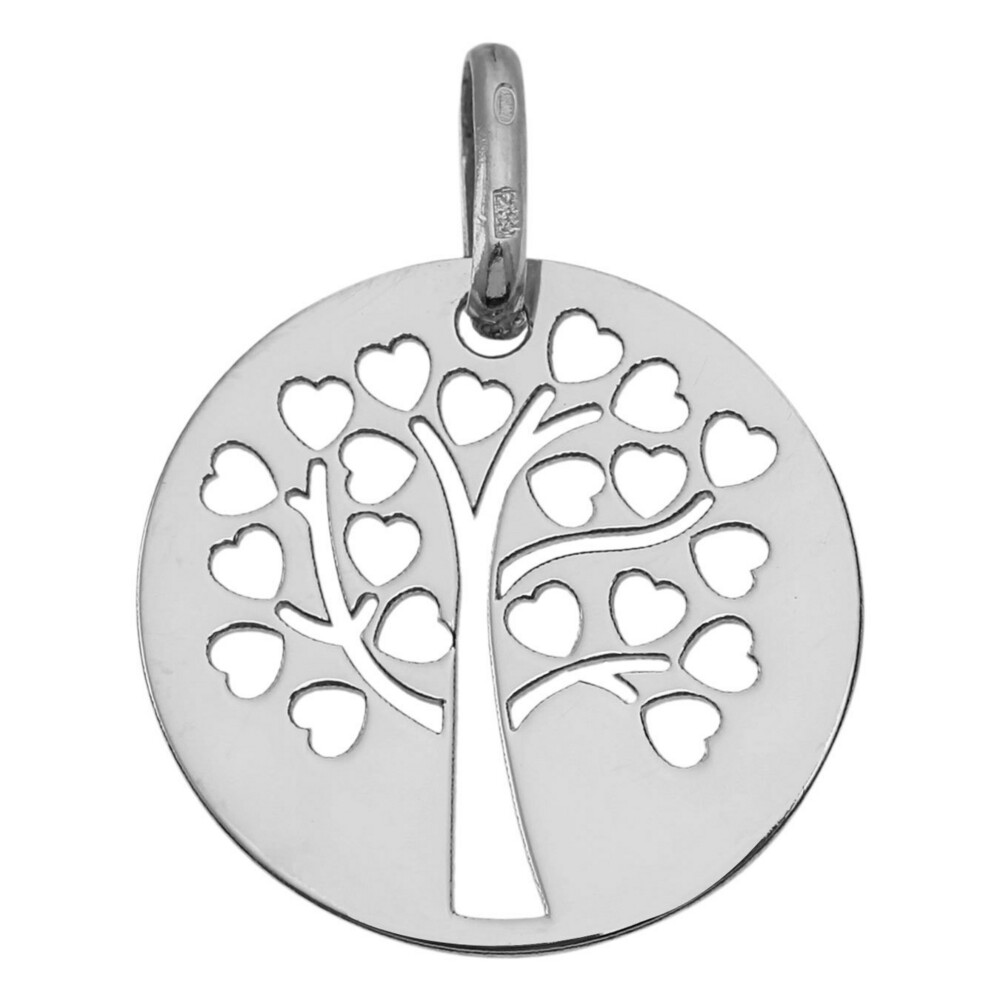 Photo de Médaille Arbre de vie ajourée aux coeurs - Or blanc 9ct