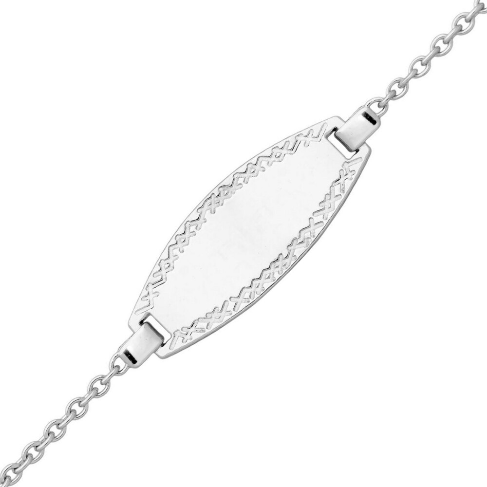 Photo de Gourmette bébé ovale Forçat diamanté - Or blanc 18ct