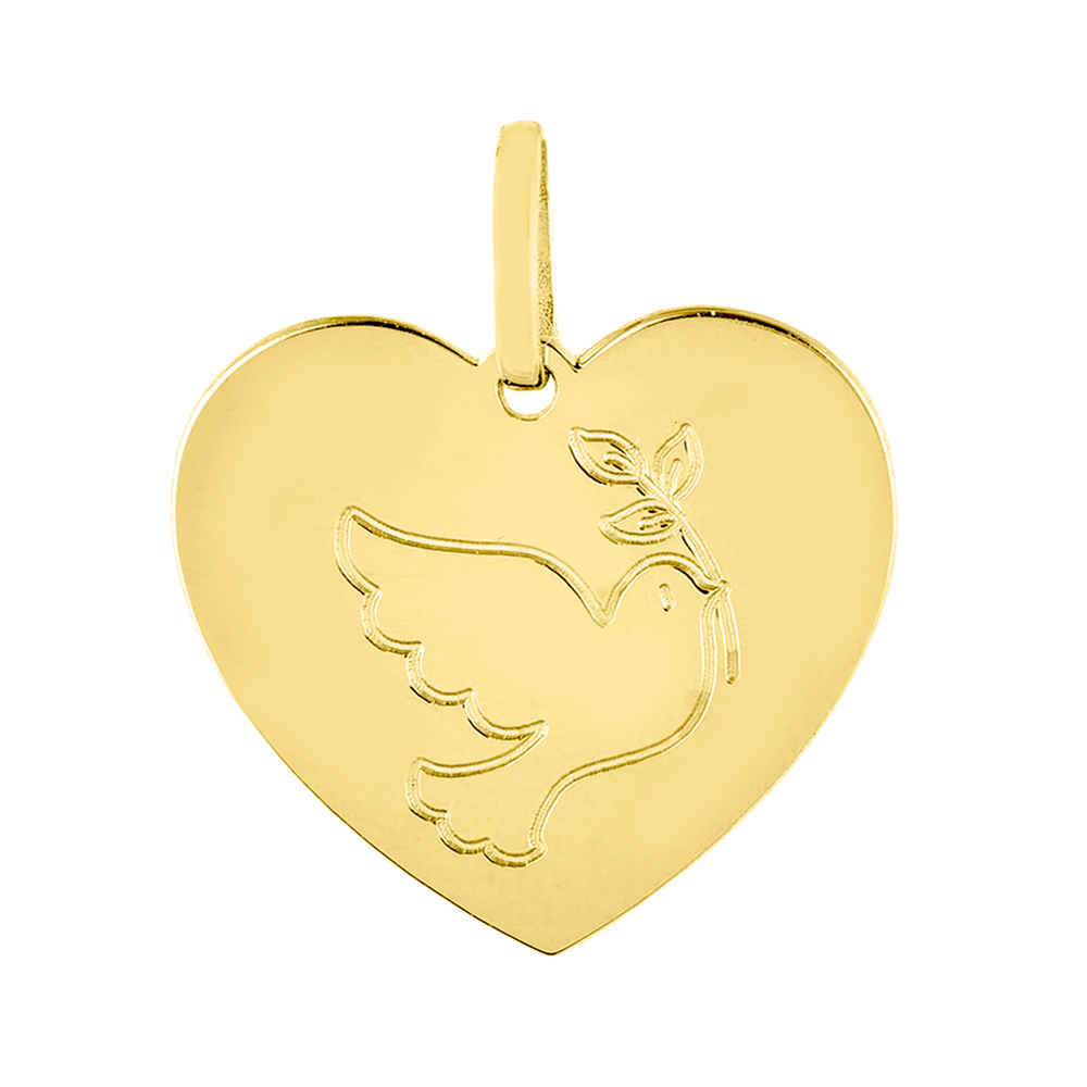 Photo de Pendentif coeur colombe au rameau - Or jaune 18ct
