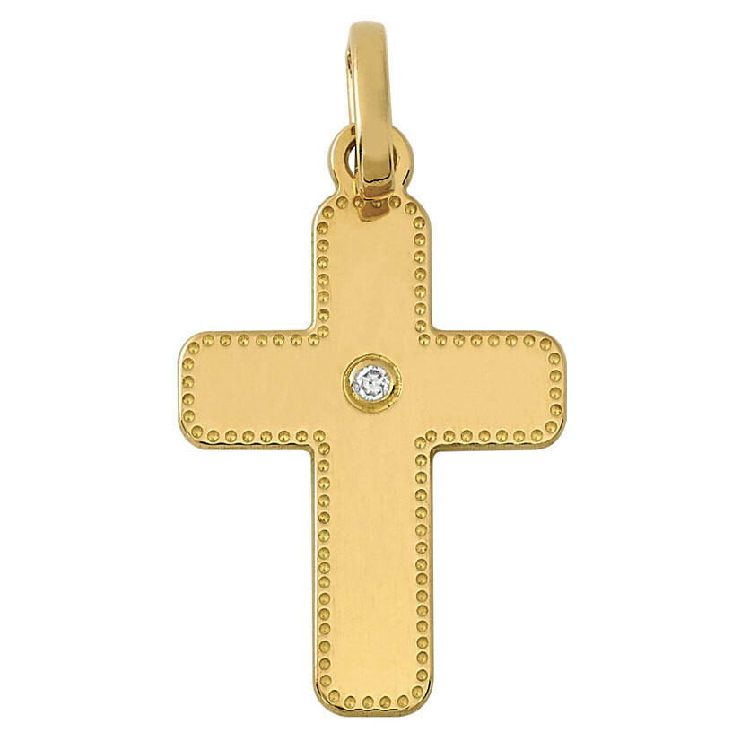 Photo de Croix perlée personnalisée - diamant & or jaune 18ct