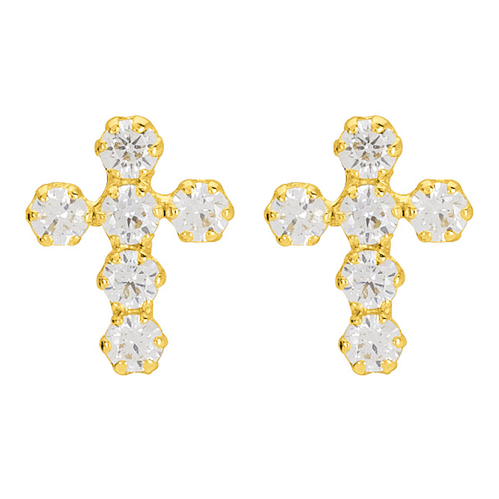 Photo de Boucles d'oreilles Croix - Puce - - Or jaune 9 carats