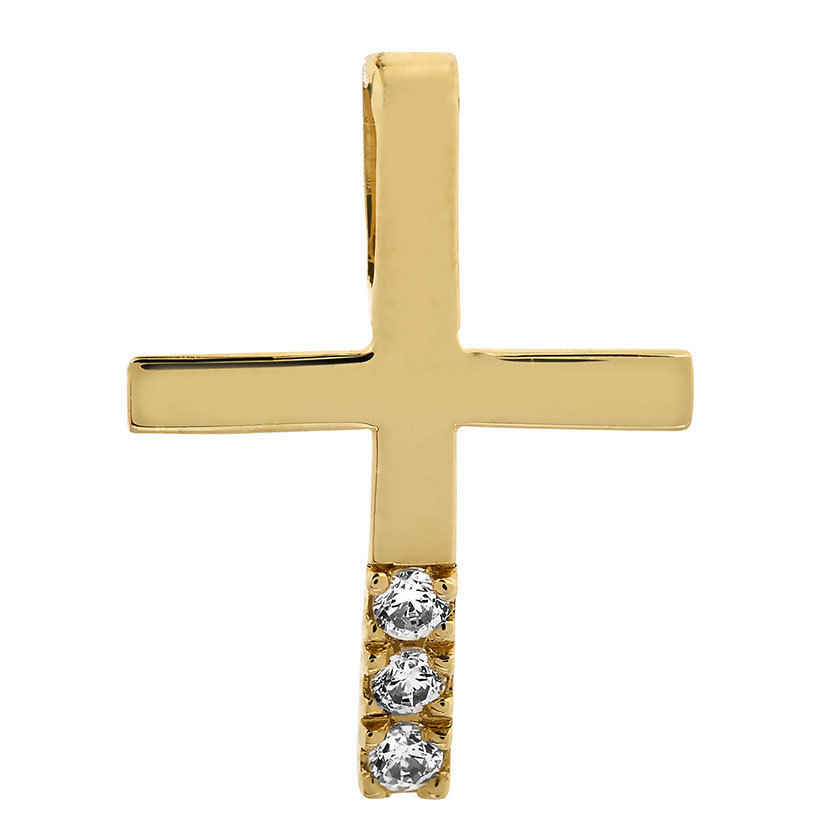 Photo de Croix aux 3 diamants - Or jaune 18ct