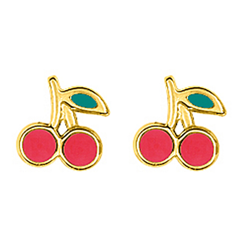 Photo de Boucles d'oreilles Cerises - Vis - Or jaune 9ct