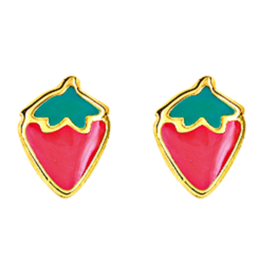 Photo de Boucles d'oreilles Fraise - Vis - Or jaune 9ct