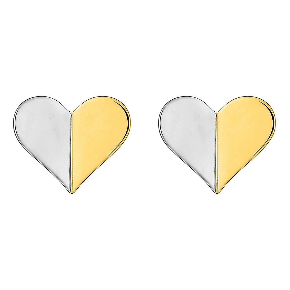 Photo de Boucles d'oreilles Coeurs - Puces  - Or jaune et or blanc 9ct