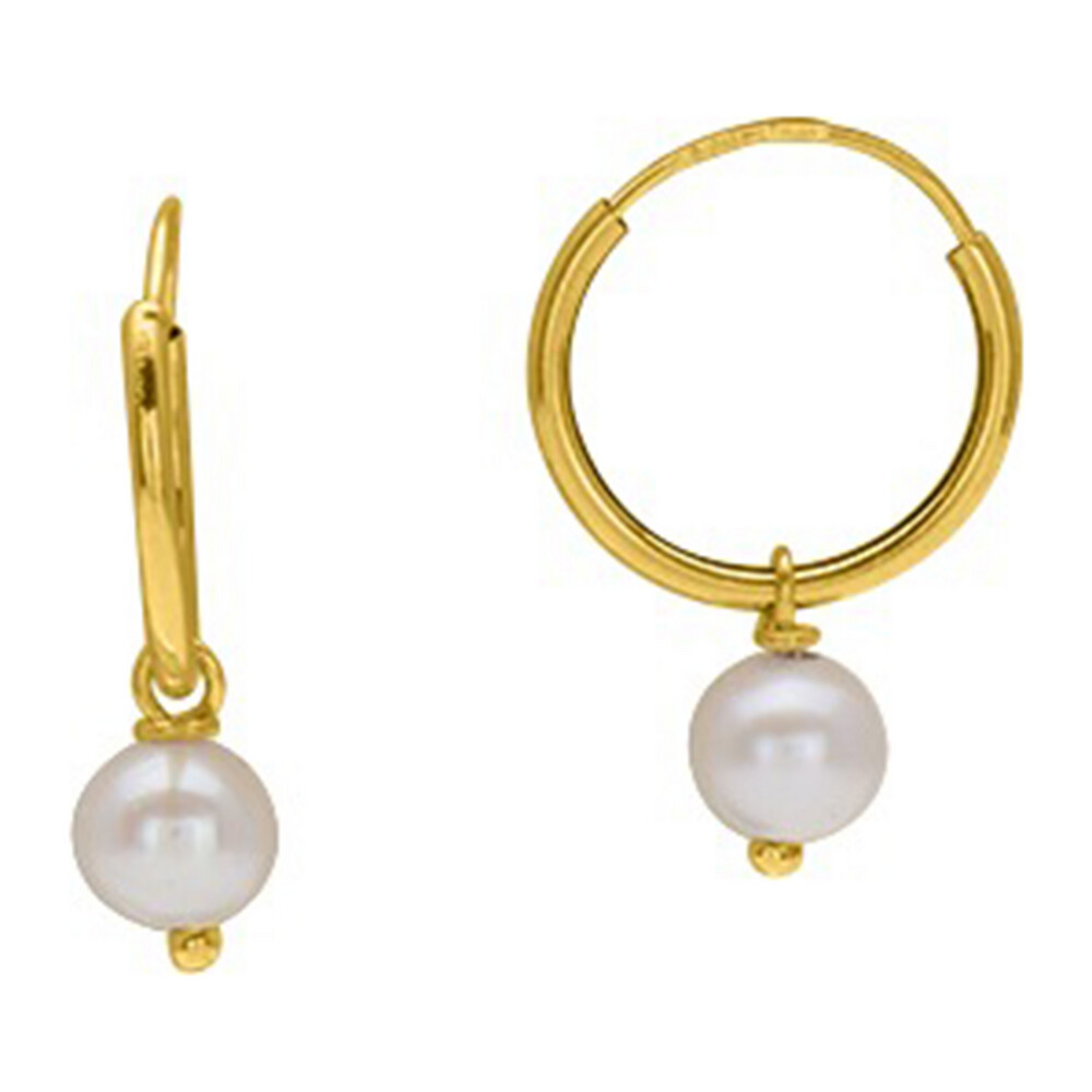 Photo de Boucles d'oreilles Perles blanche - créoles - Or jaune 9ct