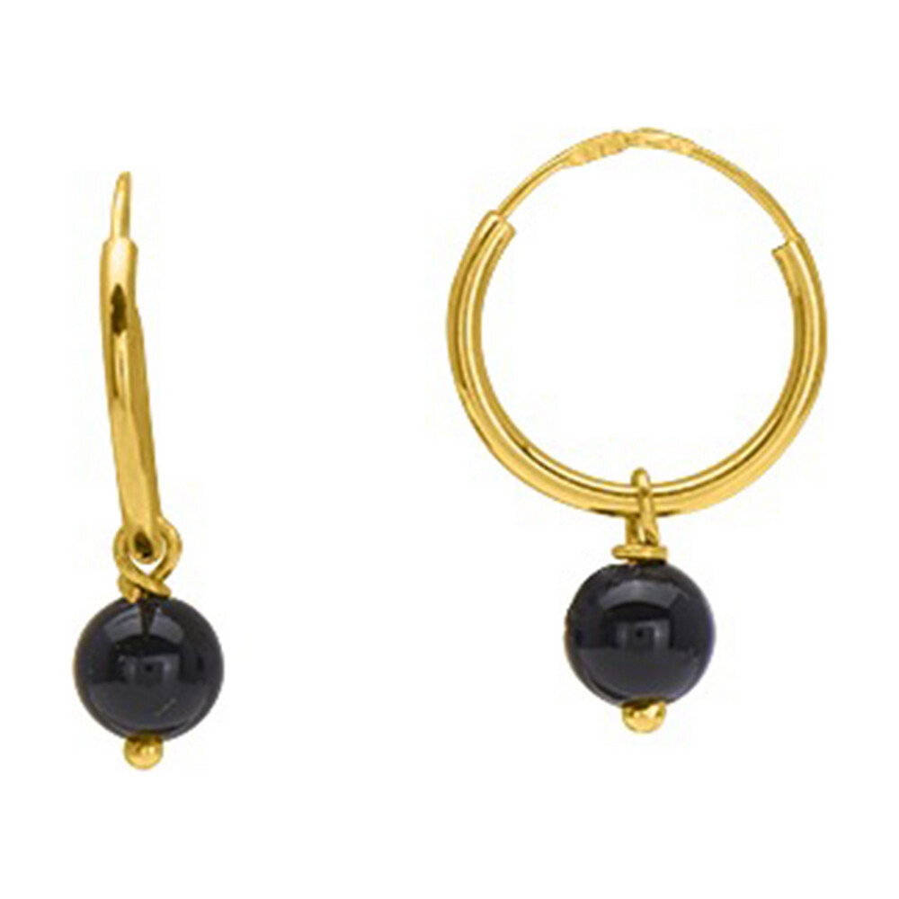Photo de Boucles d'oreilles Perles noire - créoles - Or jaune 9ct