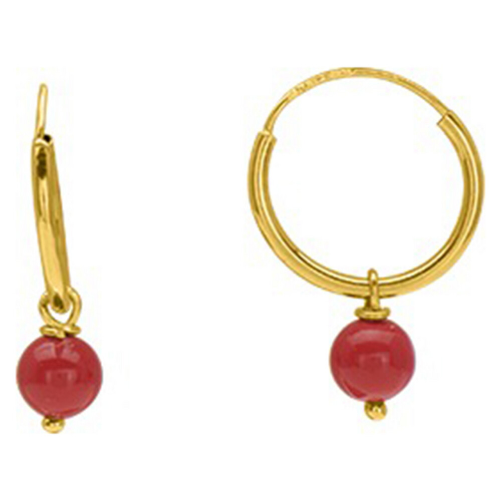 Photo de Boucles d'oreilles Perles rouge - créoles - Or jaune 9ct