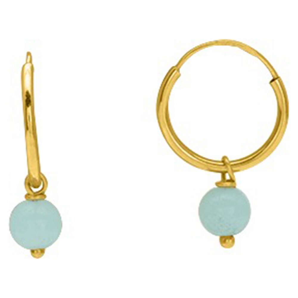 Photo de Boucles d'oreilles Perles verte - créoles - Or jaune 9ct