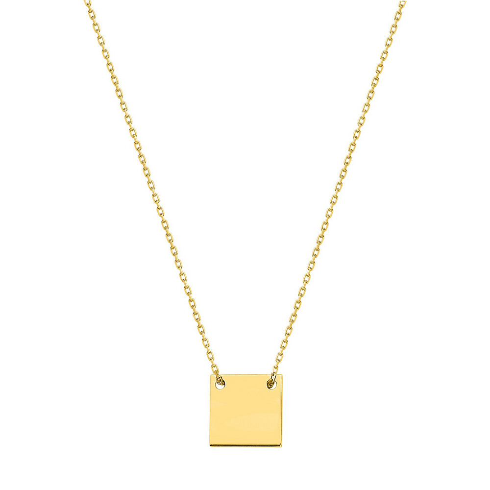 Photo de Collier chaine & médaille carrée - Or jaune 9ct