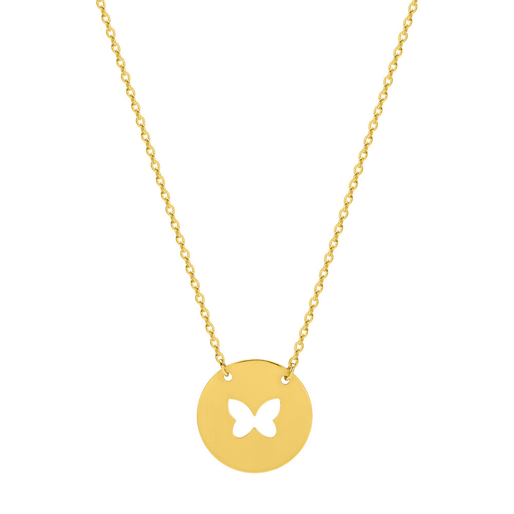 Photo de Collier chaine & médaille papillon ajourée - Or jaune 9ct
