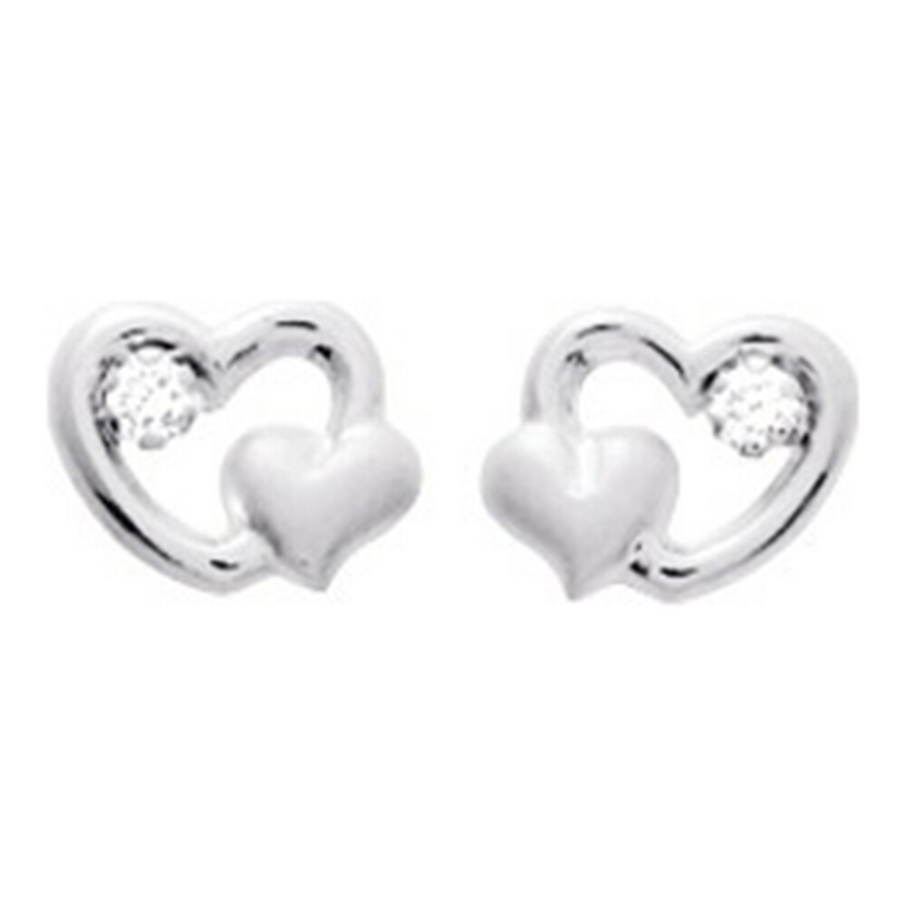 Photo de Boucles d'oreilles Coeur- Puces - Or blanc 18ct