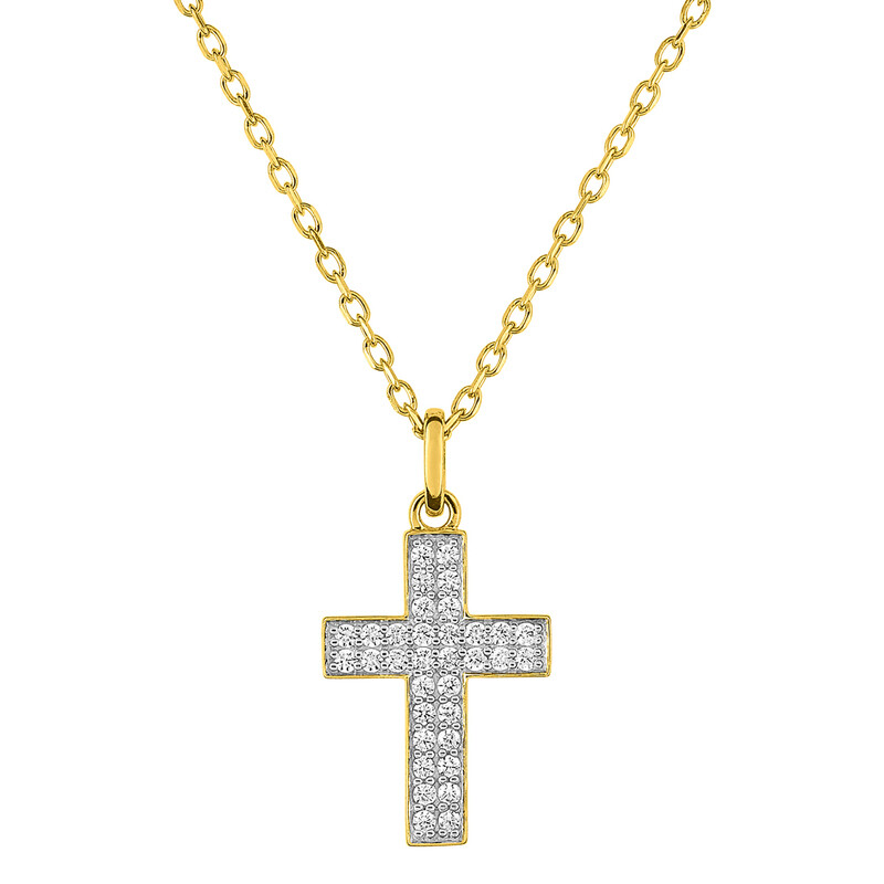 Photo de Collier chaine & croix zirconiums - Or jaune 9ct