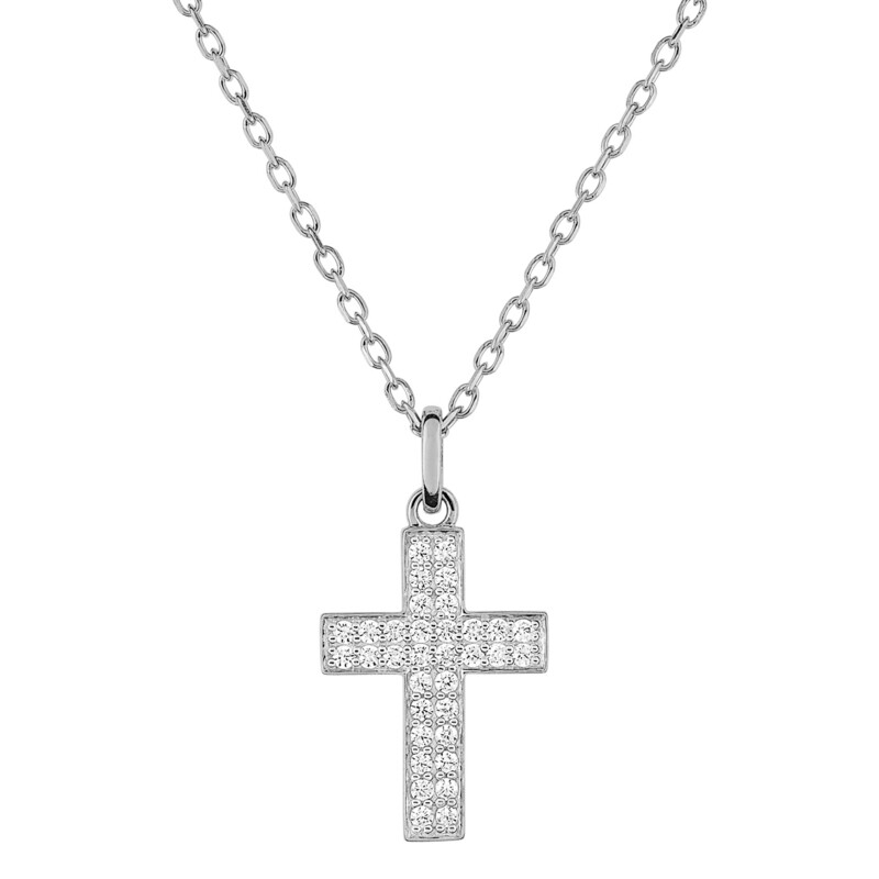 Photo de Collier chaine & croix zirconiums personnalisée - Or blanc 9ct