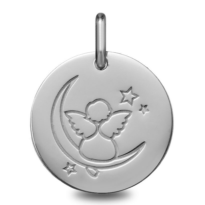 Photo de Médaille Ange sur la lune - Or blanc 18ct
