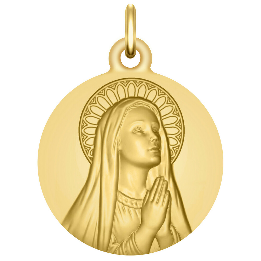 Photo de Médaille Vierge en prière auréolée - Or jaune 9ct