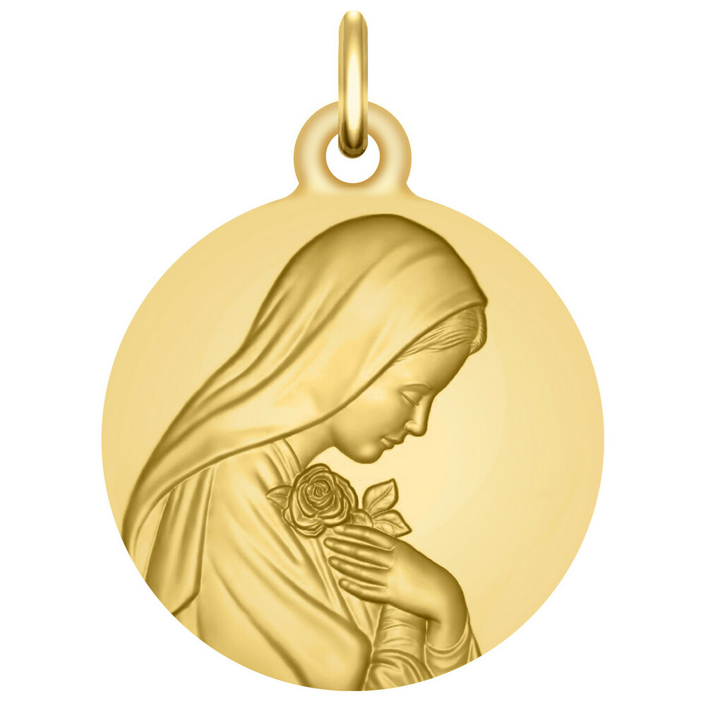 Photo de Médaille Vierge à la rose - Or jaune 9ct