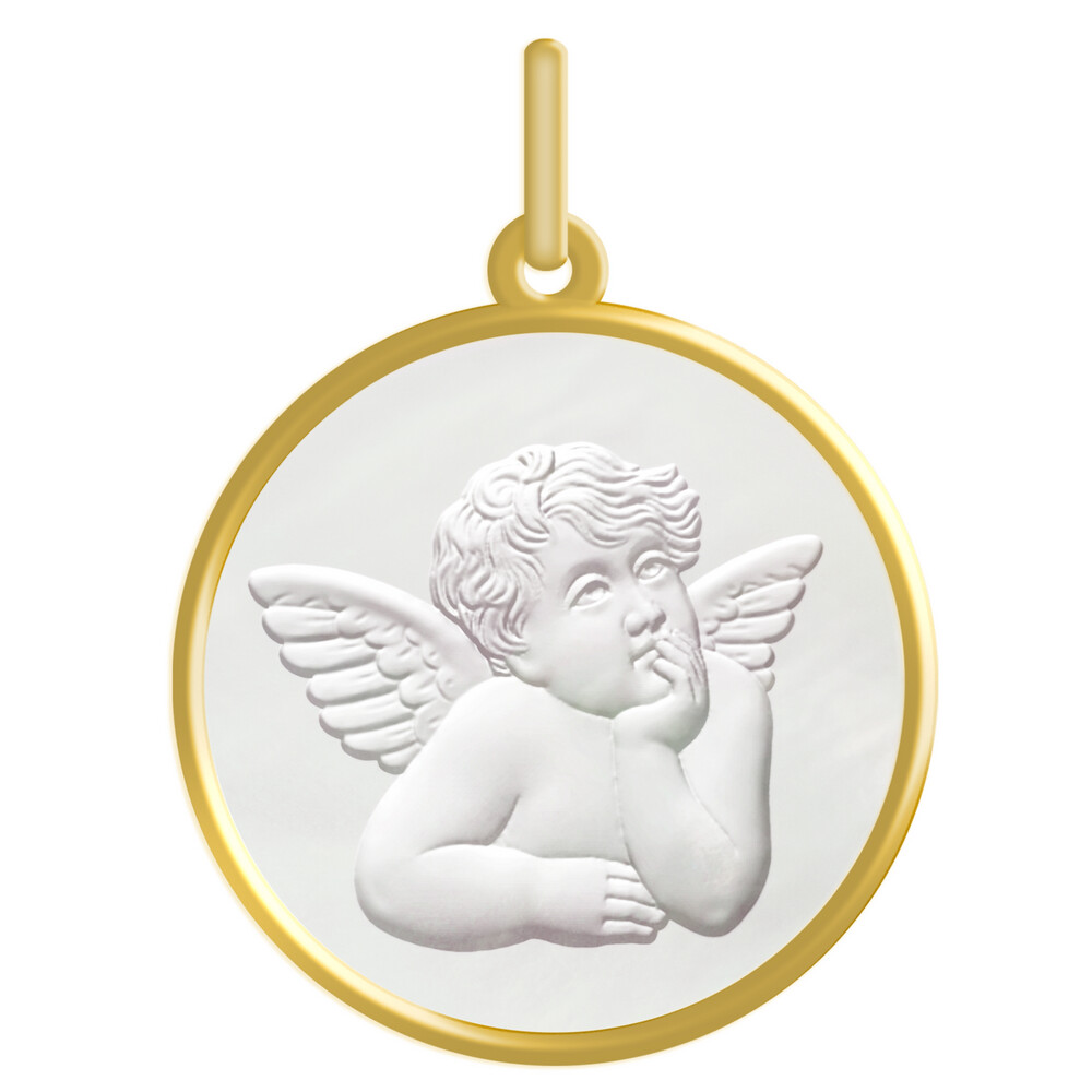 Photo de Médaille ange - Or jaune 18ct & Nacre